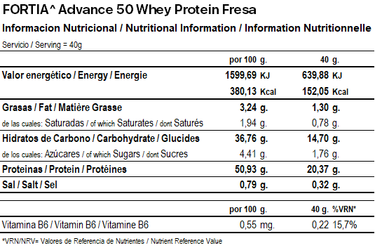 Advsnce 50 Whey Protein Fresa_Info Nuticioinal