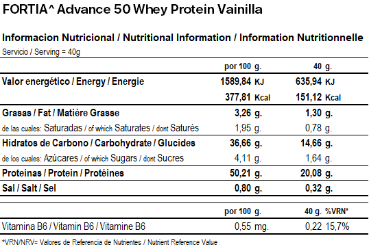 Advance 50 Whey Protein Vanilla_Info Nutritional