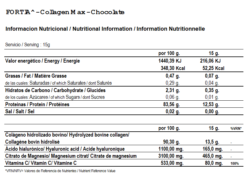 Fortia Collagen Max_Info. Nutricional
