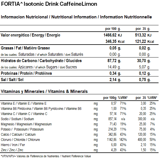 Isotonic DRink Caffeine Limón_Info. Nutricional