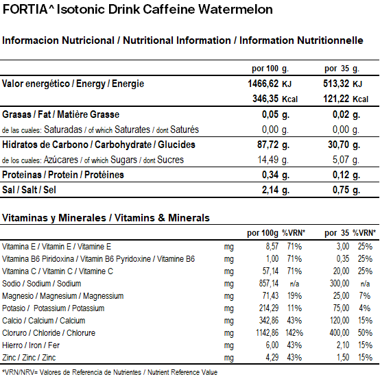 Isotonic Drink Caffeine Watermelon_Info. Nutricional