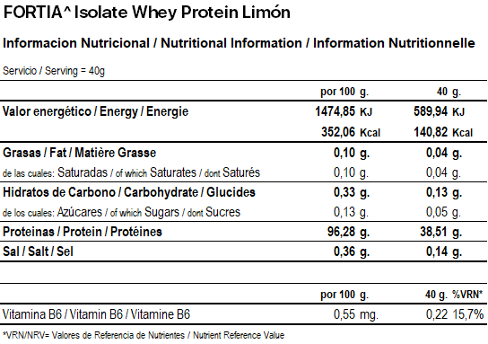 Isolate Whey Protein Limon_Info Nutricional
