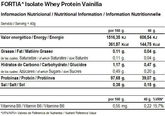Isolate Whey Protein Vainilla_Info Nutricional