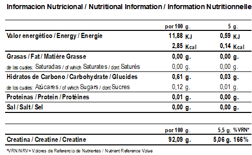 Info Nutrional Pure cReatine naranja